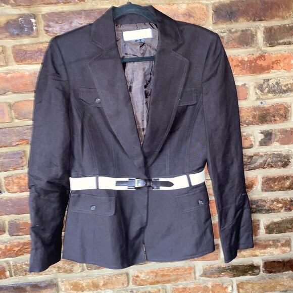 Tahari Arthur S Levine Brown Linen Belted Blazer Jacket Women's Size 8 - Picture 1 of 9